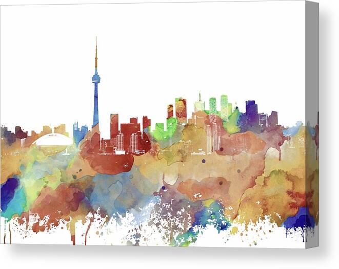 Toronto Canvas Print featuring the mixed media Toronto Ontario Canada multicolor skyline Design 247 by Lucie Dumas