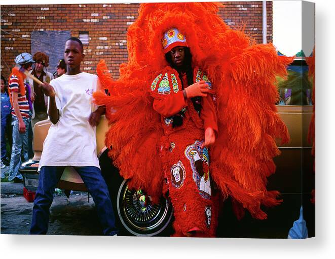 Mardi Gras Canvas Print featuring the photograph Treme - Mardi Gras Black Indian Parade, New Orleans by Earth And Spirit
