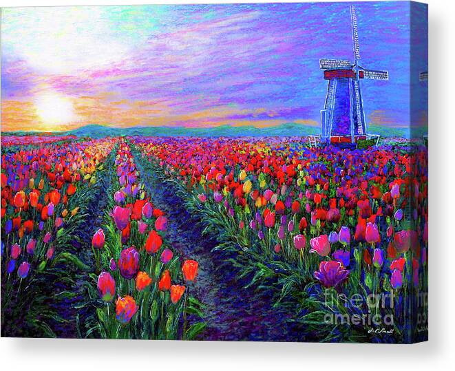 Landscape Canvas Print featuring the painting Tulip Fields, What Dreams May Come by Jane Small