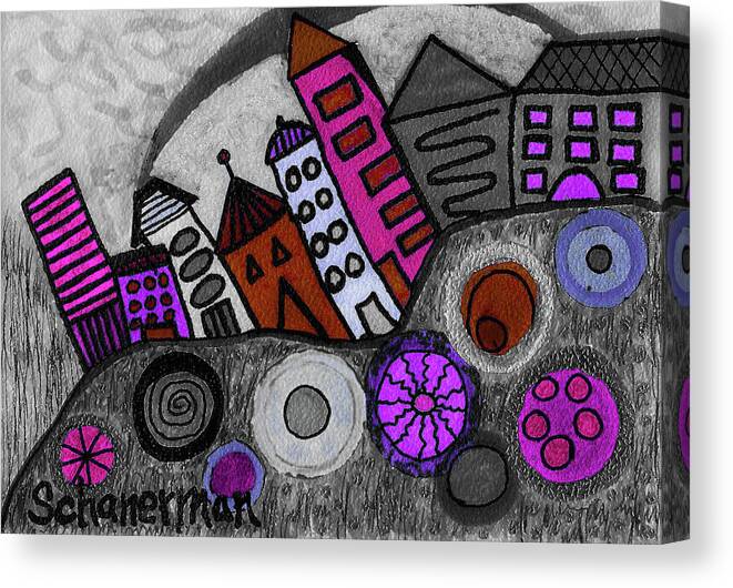 Original Drawing Canvas Print featuring the drawing Turning Funky City On Its Ear Redux by Susan Schanerman