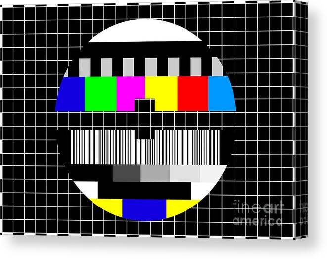 Television Canvas Print featuring the digital art Retro TV test screen, no signal found by Delphimages Photo Creations