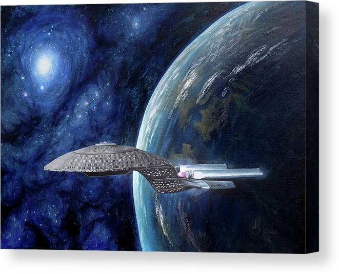 Space Canvas Print featuring the painting USS Enterprise - Star Trek Art, Painting of a Spaceship Captained by Picard by Aneta Soukalova