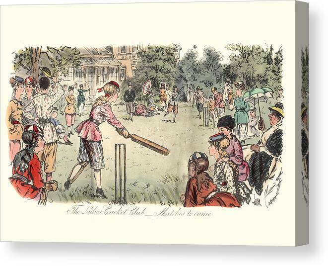 Engraving Canvas Print featuring the drawing Victorian ladies cricket match, 1869 by Duncan1890