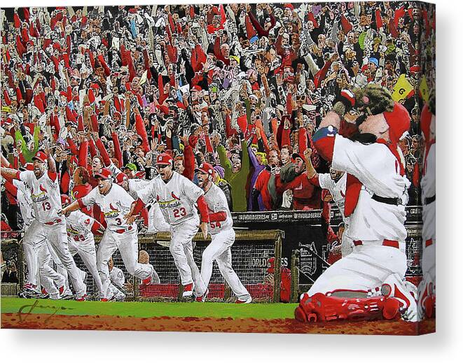 Baseball Canvas Print featuring the painting Victory - St Louis Cardinals win the World Series 2011 by Dan Haraga