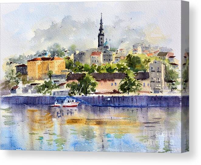 Sava Canvas Print featuring the painting Vignete of old Belgrade 25x36cm 2020 by Nenad Kojic Watercolours