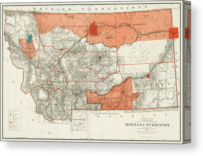Montana Canvas Print featuring the photograph Vintage Map State of Montana 1887 by Carol Japp