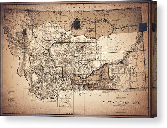 Montana Canvas Print featuring the photograph Vintage Map State of Montana 1887 Sepia by Carol Japp