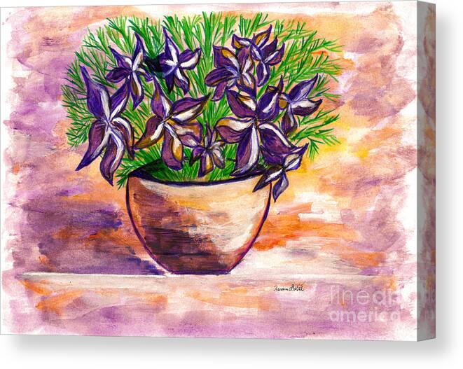 Violets Canvas Print featuring the painting Violets in a Basket for You My Love by Ramona Matei