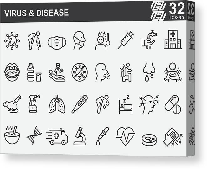 Cold And Flu Canvas Print featuring the drawing Virus and Disease Line Icons by LueratSatichob