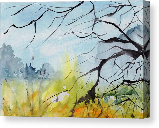 Landscapes Canvas Print featuring the painting Walking back into Southwell by Ann Leech