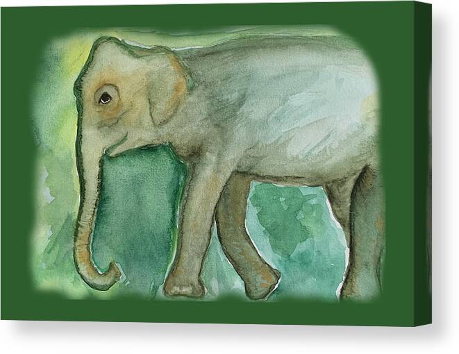 Elephant Canvas Print featuring the painting Walking Elephant Healing Green by Sandy Rakowitz