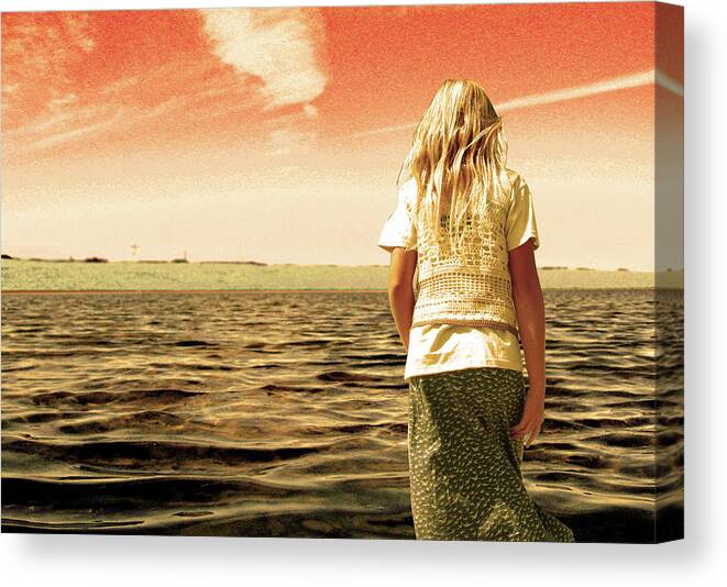 Young Woman Canvas Print featuring the mixed media Walking on Water by Lorena Cassady