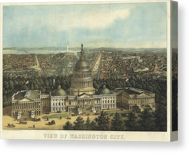 Birds-eye Canvas Print featuring the drawing Washington, DC 1871 by Vintage Places