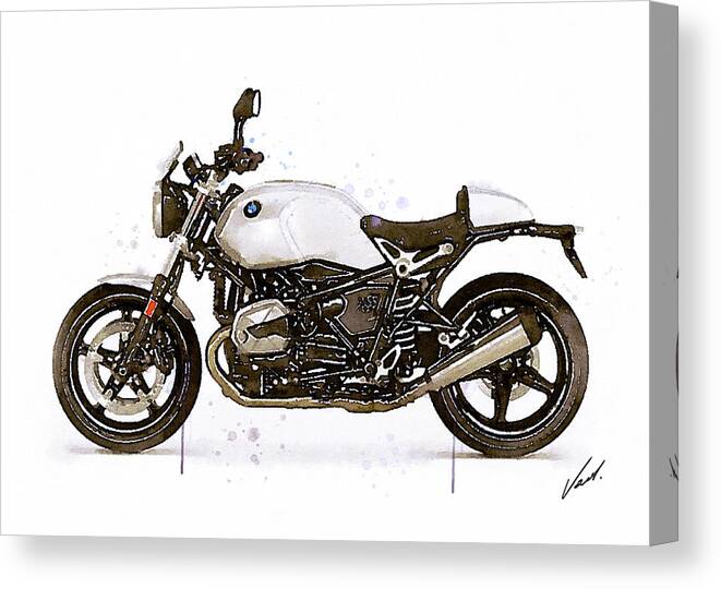Motorbike Paitning Canvas Print featuring the painting Watercolor BMW NineT PURE motorcyclebb- oryginal artwork by Vart. by Vart