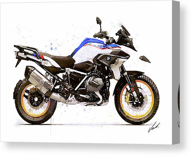 Motorcycle Canvas Print featuring the painting Watercolor BMW R1250GS motorcycle - oryginal artwork by Vart by Vart