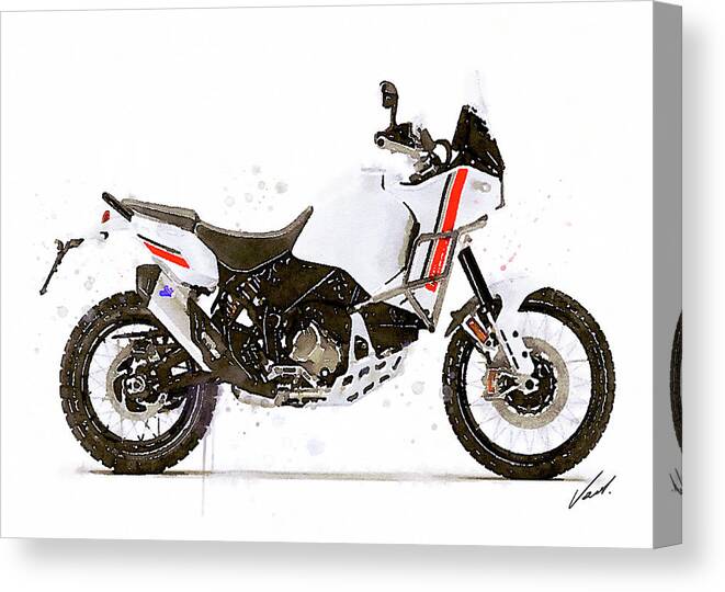 Motorbike Paitning Canvas Print featuring the painting Watercolor Ducati DesertX motorcycle - oryginal artwork by Vart. by Vart