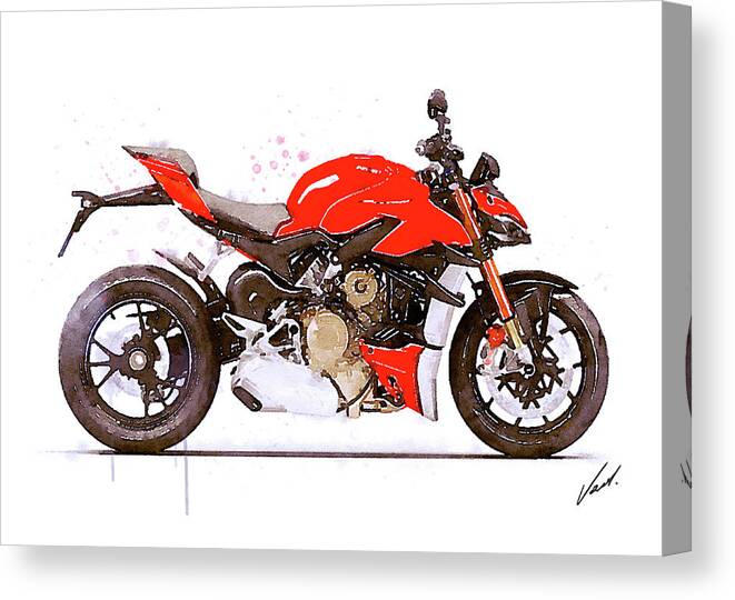 Motorcycle Canvas Print featuring the painting Watercolor Ducati Streetfighter motorcycle - oryginal artwork by Vart. by Vart