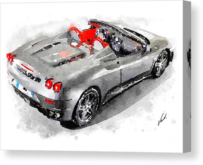 Watercolor Canvas Print featuring the painting Watercolor Ferrari F430 by Vart by Vart