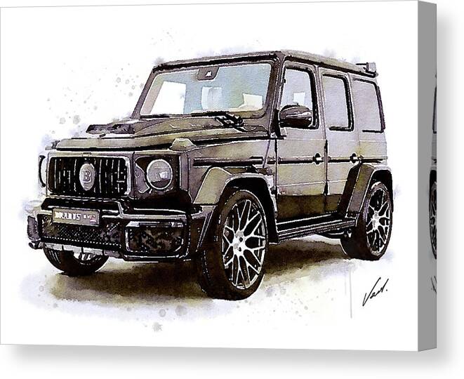 Car Art Canvas Print featuring the painting Watercolor Mercedes G Brabus, art print poster - oryginal artwork by Vart by Vart