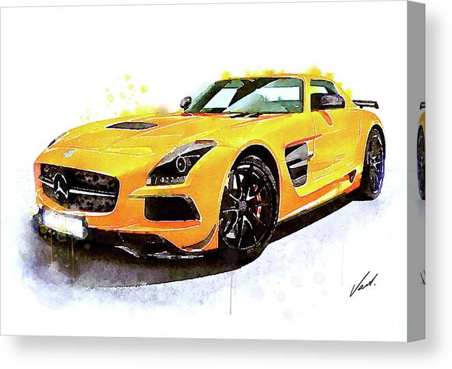 Watercolor Canvas Print featuring the painting Watercolor Mercedes SLS AMG - oryginal artwork by Vart by Vart