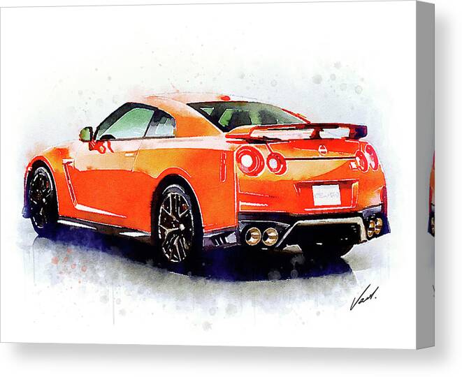 Watercolor Canvas Print featuring the painting Watercolor Nissan GT-R - oryginal artwork by Vart. by Vart