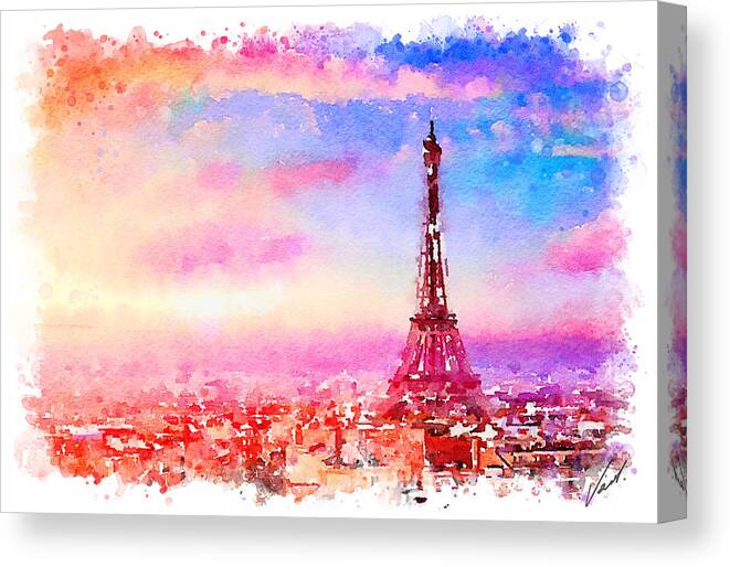 Watercolor Canvas Print featuring the painting Watercolor Paris by Vart by Vart Studio
