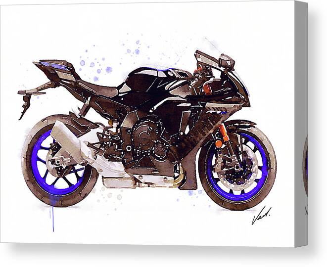 Sport Canvas Print featuring the painting Watercolor Yamaha R1M motorcycle - oryginal artwork by Vart. by Vart Studio