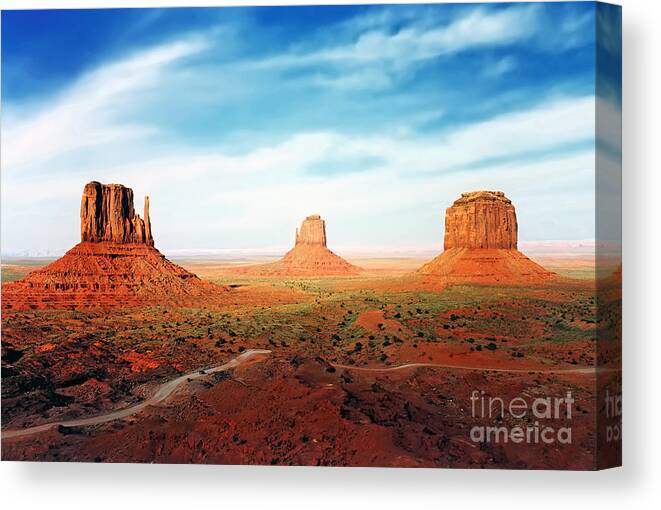 Scenery Canvas Print featuring the photograph West Mitten East Mitten and Merrick Butte by Paolo Signorini