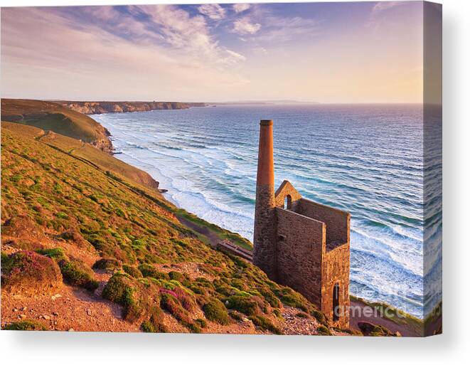 Wheal Coates Canvas Print featuring the photograph Wheal Coates abandoned cornish tin mine near St Agnes, Cornwall, England by Neale And Judith Clark