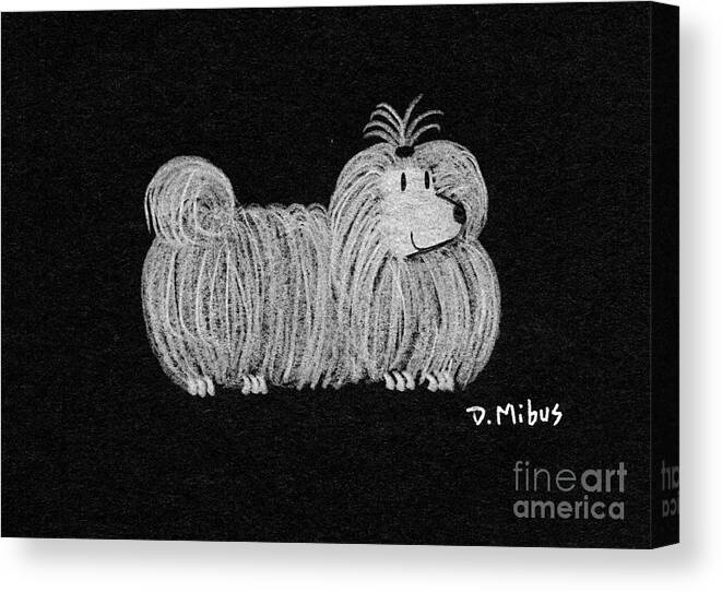 White Dog Canvas Print featuring the drawing White Dog on Black by Donna Mibus