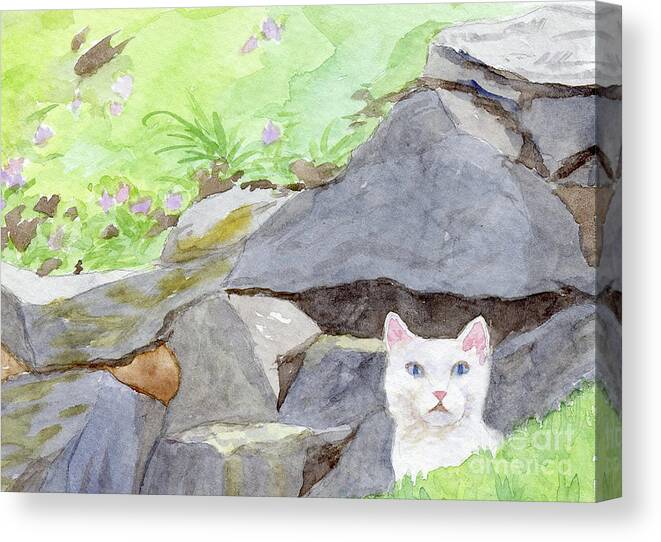 Kitty Canvas Print featuring the painting White Kitty by Anne Marie Brown
