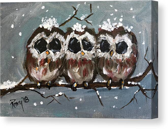 Owls Canvas Print featuring the painting Who Us by Roxy Rich