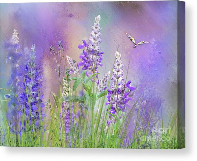 Foxgloves Canvas Print featuring the mixed media Wild Flowers with Butterfly by Morag Bates