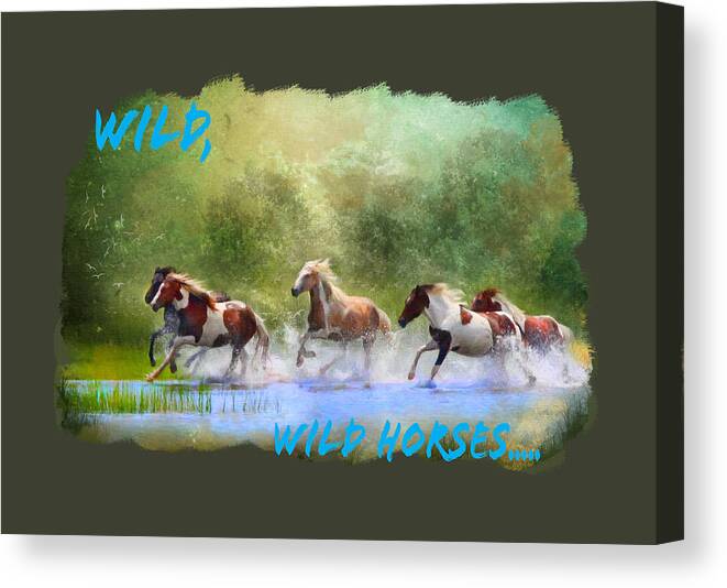 Wild Horses Running Horses Water Nature Animals Canvas Print featuring the digital art Wild, Wild Horses by Posey Clements