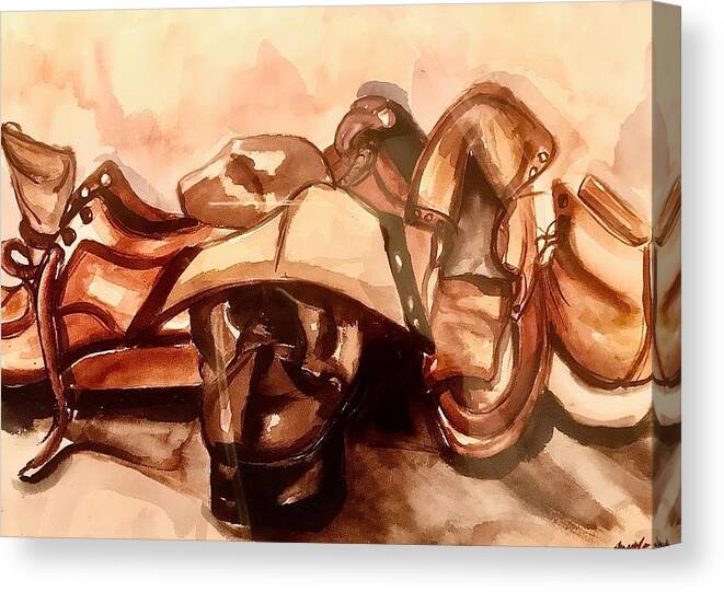  Canvas Print featuring the painting Workin Shoes by Angie ONeal