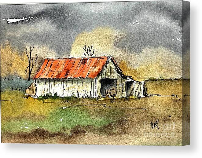 Old Barn And Shed. Watercolor Canvas Print featuring the painting Worn out by William Renzulli