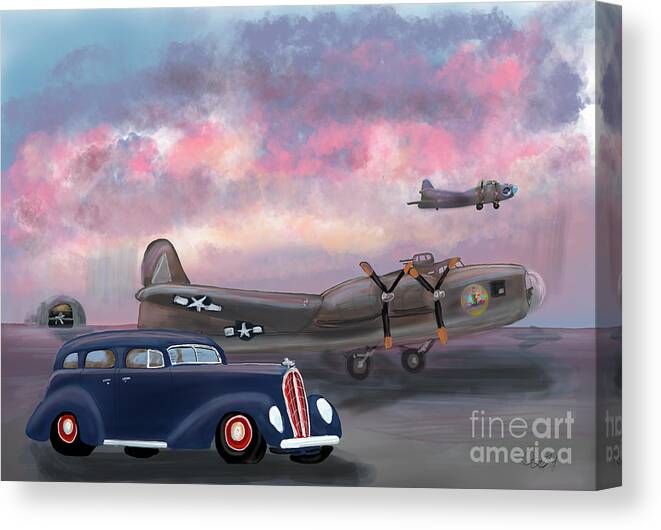 Wwii Canvas Print featuring the digital art WWII Airfield at Sunset by Doug Gist