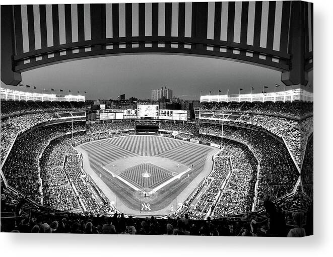 Yankee Stadium Canvas Print featuring the photograph Yankee Stadium 2 - B and W by Allen Beatty