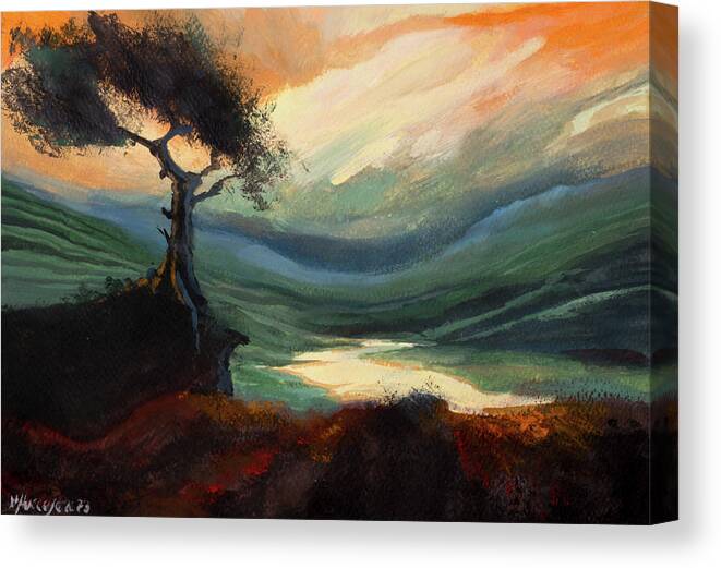 #creativity #art&mindfulness #socialresponsibility #artforworkers #mindfulness Canvas Print featuring the painting Yellow Sunset Hills by Veronica Huacuja