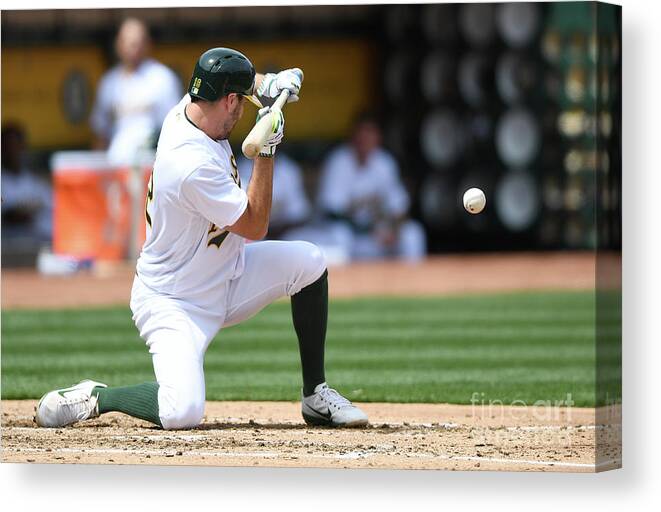 Second Inning Canvas Print featuring the photograph Yonder Alonso and Adam Rosales by Thearon W. Henderson