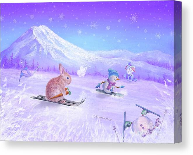 Bunny Canvas Print featuring the pastel You Can Do It Bunny by Yoonhee Ko