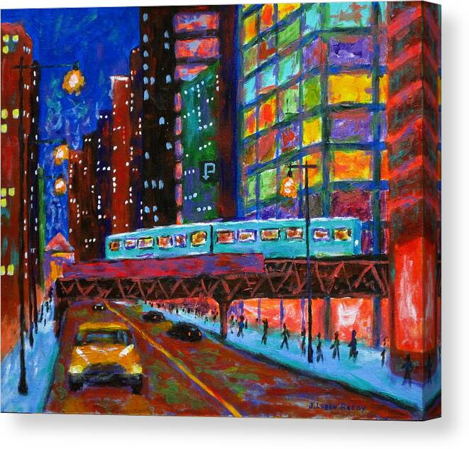  Chicago Art Canvas Print featuring the painting City Lights by J Loren Reedy