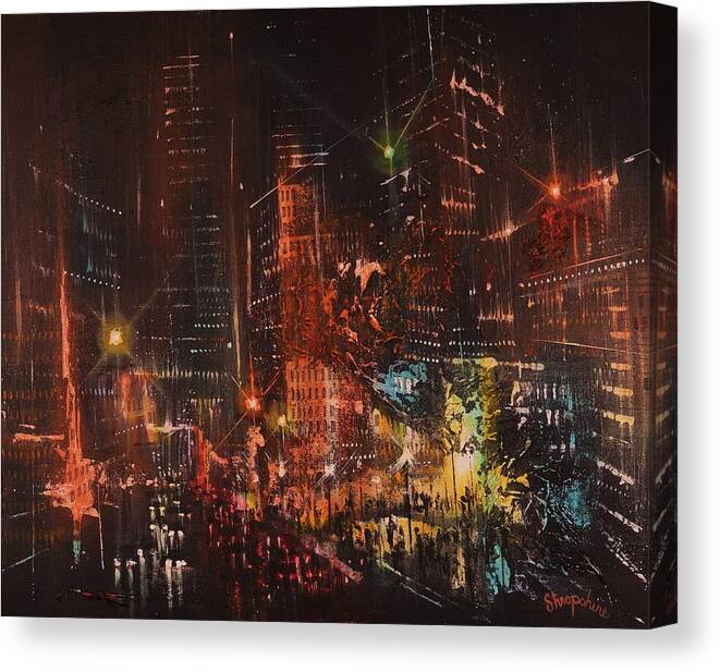 Abstract Art Canvas Print featuring the painting Pulse of the City by Tom Shropshire