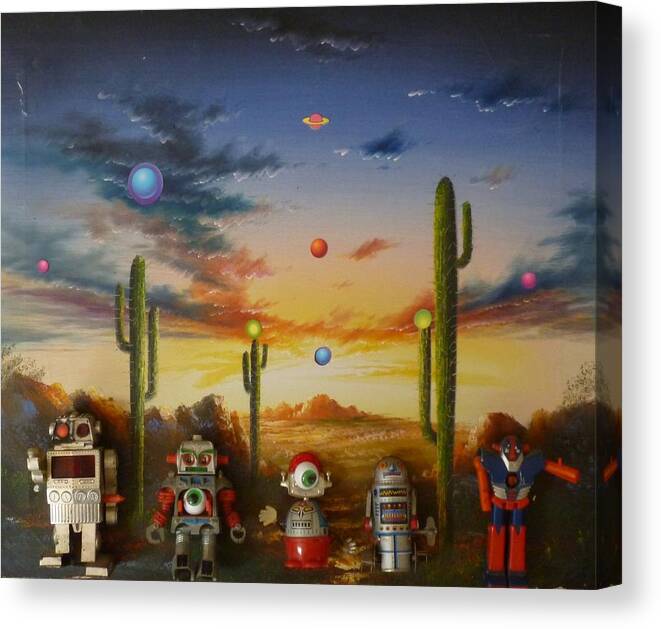 Robot Canvas Print featuring the mixed media Robot Party by Douglas Fromm