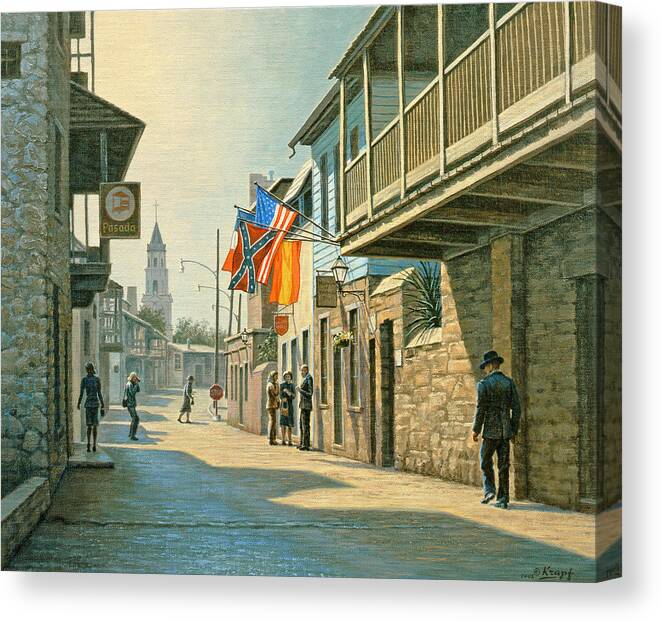Landscape Canvas Print featuring the painting Saint Augustine Street  by Paul Krapf