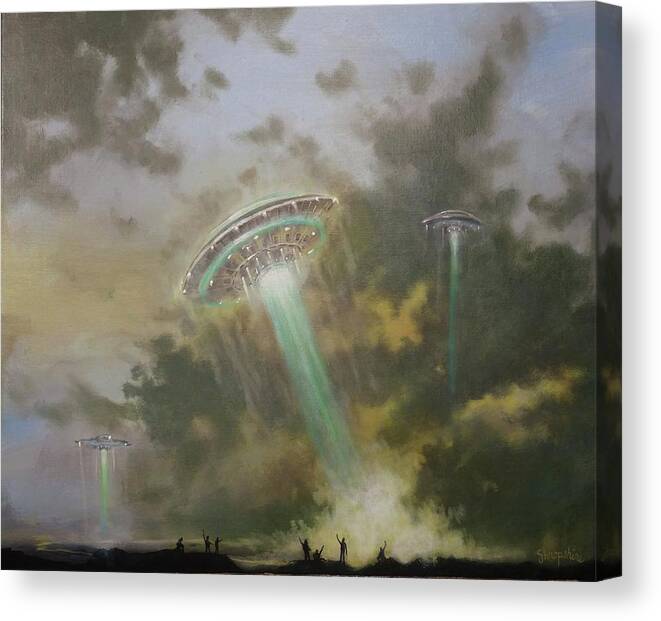  Ufo Canvas Print featuring the painting Farewell to the Visitors by Tom Shropshire