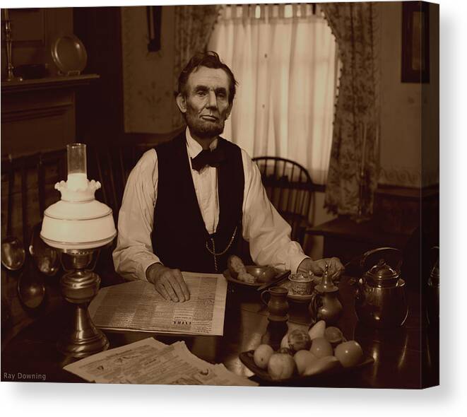 Abraham Lincoln Canvas Print featuring the digital art Lincoln at Breakfast by Ray Downing
