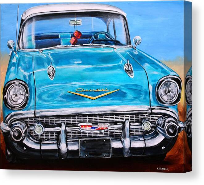Chevy Canvas Print featuring the painting '57 Chevy Front End by Karl Wagner