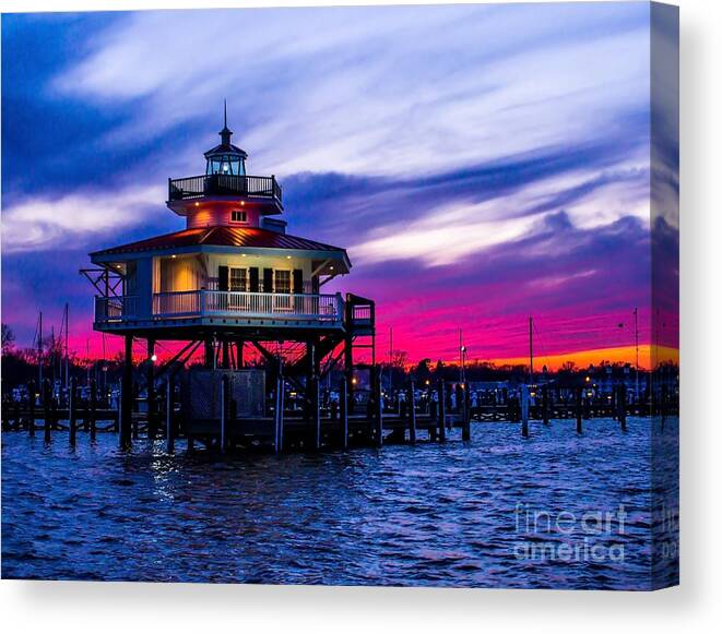 Choptank Canvas Print featuring the photograph Choptank River Lighthouse at Dusk by Nick Zelinsky Jr