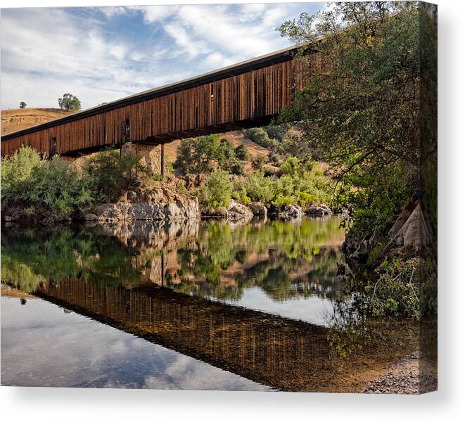 4 Corners Photo Canvas Print featuring the photograph Covered Bridge Knights Ferry CA by Troy Montemayor